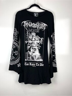 Killstar Occult Graphic Mini Dress Black Gothic Witchy Long Sleeve Women's XS